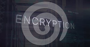 Image of encryption text and digital data processing over computer servers