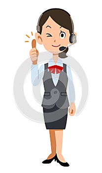Evaluated by a female office worker wearing a uniform wearing a headset photo