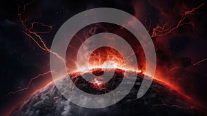 An image of an exploding planet in space. Generative AI image.