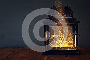 image of fairy lights inside old lantern