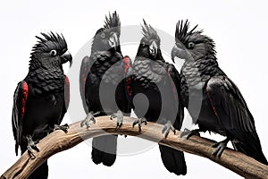 Image of family group of Black cockatoo, Palm cockatoo, Goliath on the branch on white background. Birds. Wildlife Animals.