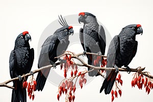 Image of family group of Black cockatoo, Palm cockatoo, Goliath on the branch on white background. Birds. Wildlife Animals.