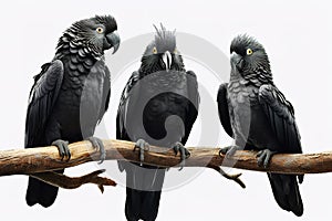 Image of family group of Black cockatoo, Palm cockatoo, Goliath on the branch on white background. Birds. Wildlife Animals.