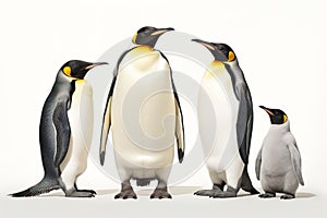 Image of family group of Emperor Penguins on white background. Wildlife Animals. Illustration, Generative AI