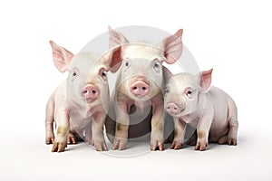 Image of family group of pigs on white background. Farm animals. Illustration, Generative AI