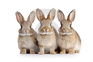 Image of family group of rabbits on white background. Wildlife Animals. Illustration, Generative AI