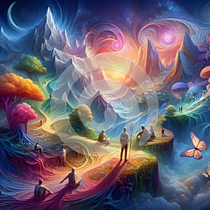 image of a fantasy map that displays a person\'s memories as vivid surreal landscape.