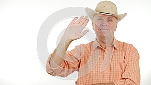 Image with Farmer Smiling and Saluting with Hand