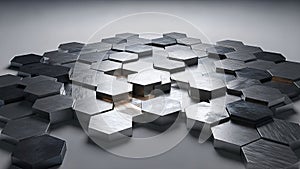Abstract Metallic Hexagonal Tiles Pattern with Depth