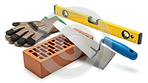 Construction tools and materials isolated on white background