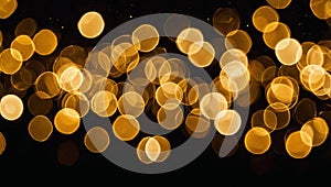 Abstract Golden Bokeh Lights on Black Background