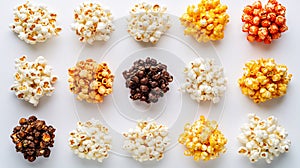 Assorted Gourmet Popcorn Flavours Arranged in a Grid