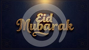 Ornate Eid Mubarak Text with Intricate Golden Patterns photo