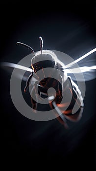 Ethereal bee in mid-flight with dramatic lighting