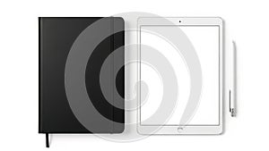 Notebook and tablet isolated on white background