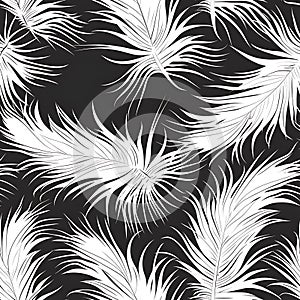 Black and White Floating Ostrich Feathers, Repeating Pattern