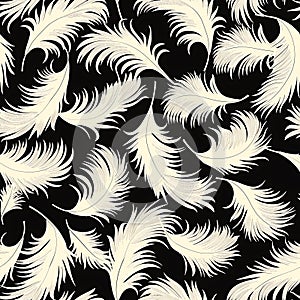 Black and White Floating Ostrich Feathers, Repeating Pattern