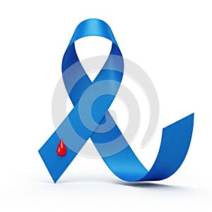 Blue awareness ribbon with red drop