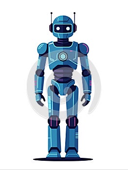 Blue Humanoid Robot Standing Futuristic Technology Mascot