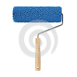 Blue paint roller isolated on white background