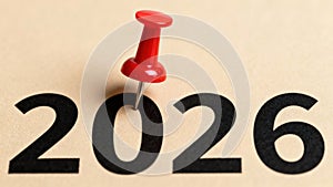 Red Pushpin Marking Year 2026