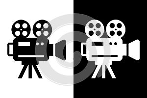 Vintage Movie Camera Icon - Black and White