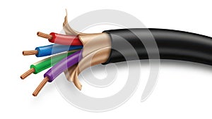 Multi-colored electrical cable, isolated on white background