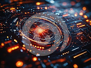 Close-Up of a Futuristic Digital Interface Viewed Through Camera Len