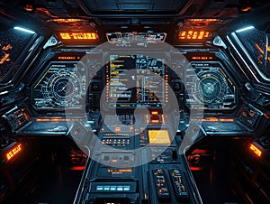 Close-Up of a Futuristic Digital Interface Viewed Through Camera Len