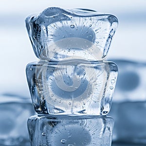Stack of clear ice cubes