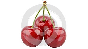 Three cherries isolated on white background