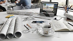 Architectural design tools isolated on white background