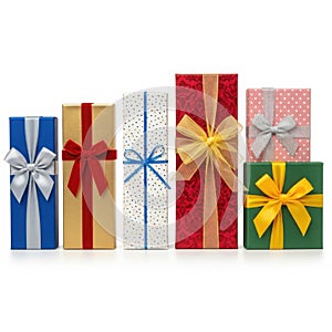 Assorted gift boxes isolated on white background