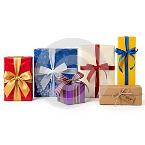 Assorted gift boxes isolated on white background
