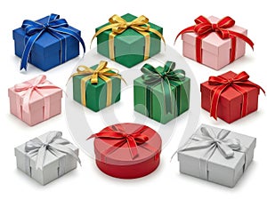 Assorted gift boxes isolated on white background