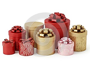 Assorted gift boxes isolated on white background