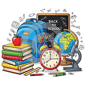 Back to school elements isolated on white background