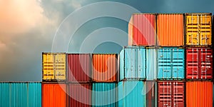 Colorful Shipping Containers Stacked in Pattern photo