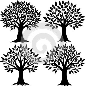 Collection of Stylized Black Tree Silhouettes
