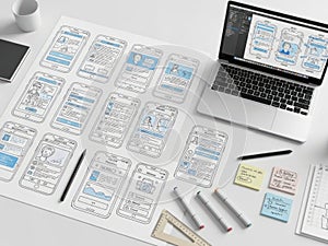 Mobile app wireframes design isolated on white background