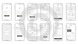 Mobile app wireframes layout isolated on white background