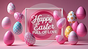 Pink Easter Eggs with Various Patterns and a 