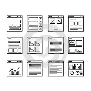 Web interface wireframes isolated on white background
