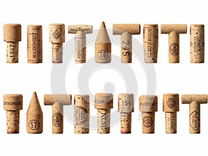 Collection of wine corks with inscriptions