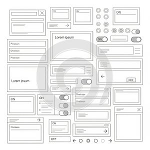 Wireframe elements set isolated on white background