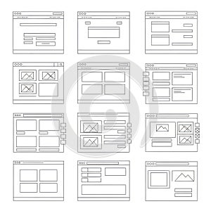 Wireframe layouts isolated on white background