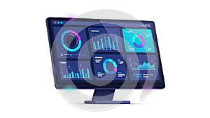 Computer screen with analytics dashboard isolated on white background