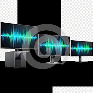 Computer setup with multiple monitors isolated on white background isolated on white background