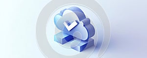 3D cloud icon with checkmark symbol on a gradient background