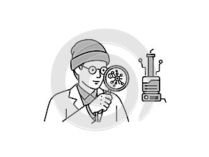 Scientist examining sample, isolated on white background